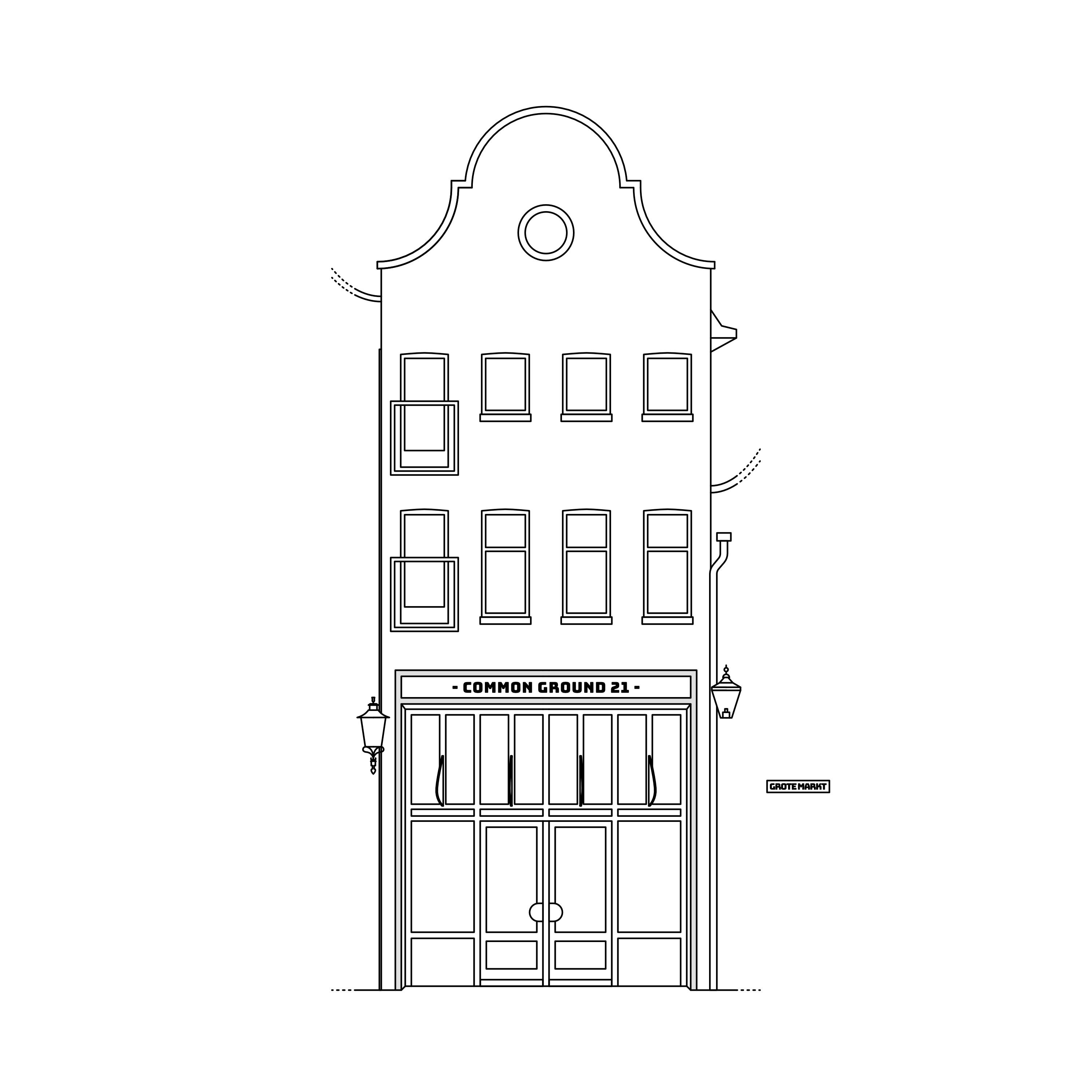 Line drawing of the Common Ground 21 facade